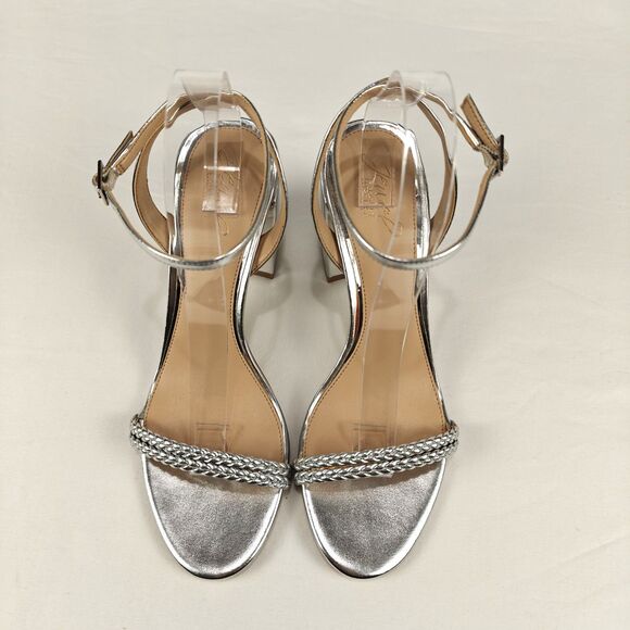 Jewel Badgley Mischka Suri Silver Metallic Block Heel Sandal Size 10 Party Comfy - Picture 8 of 10